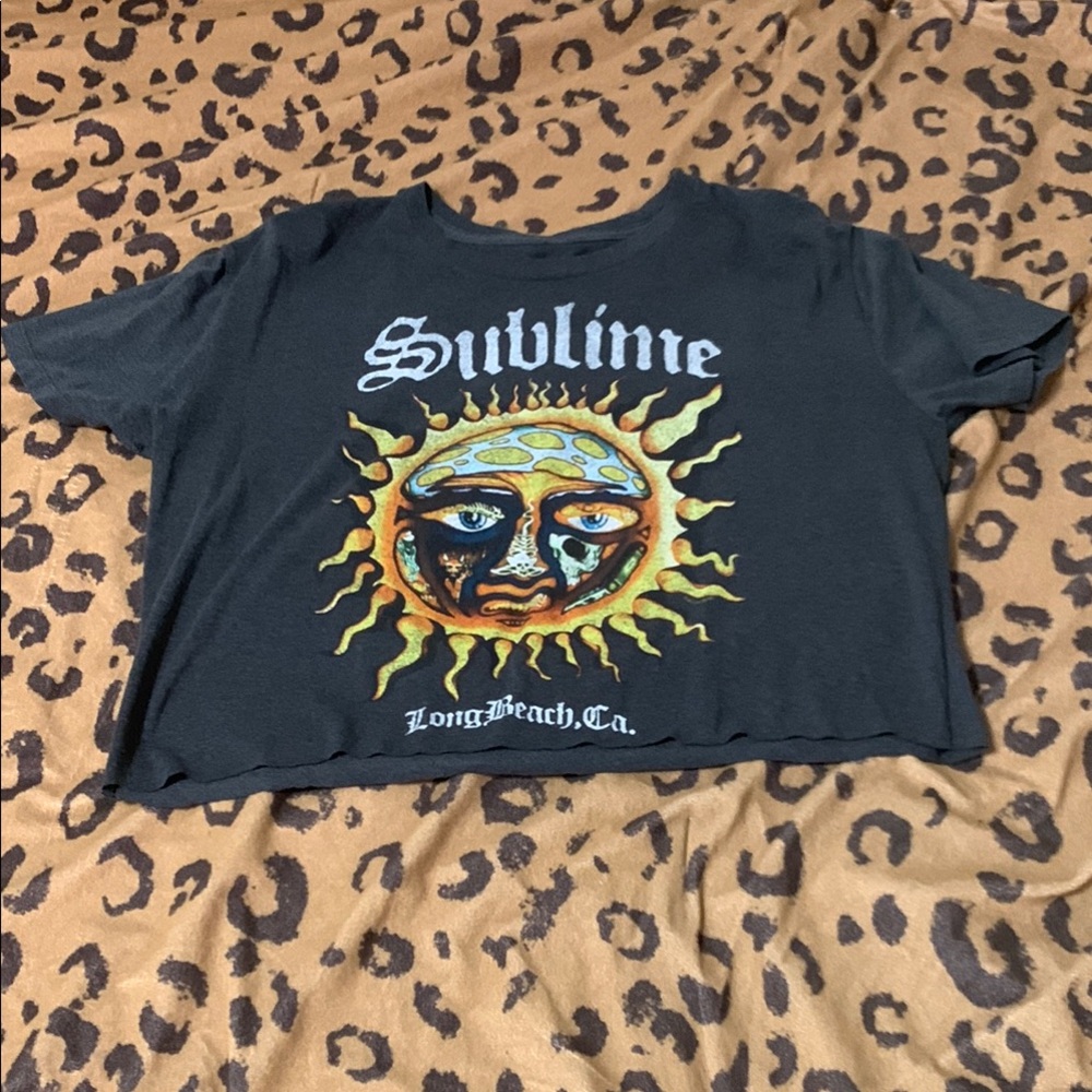 Black Crop Top with Sun Graphic